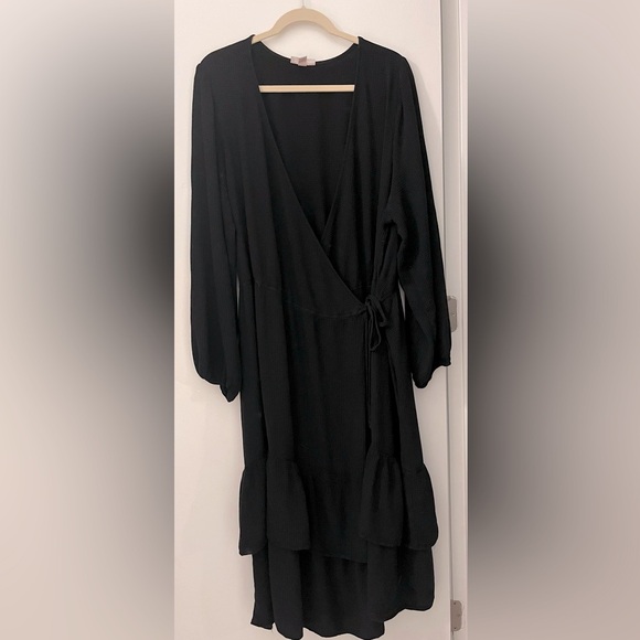 Knox Rose Long Sleeve Wrap Dress 3X Black - Picture 1 of 6